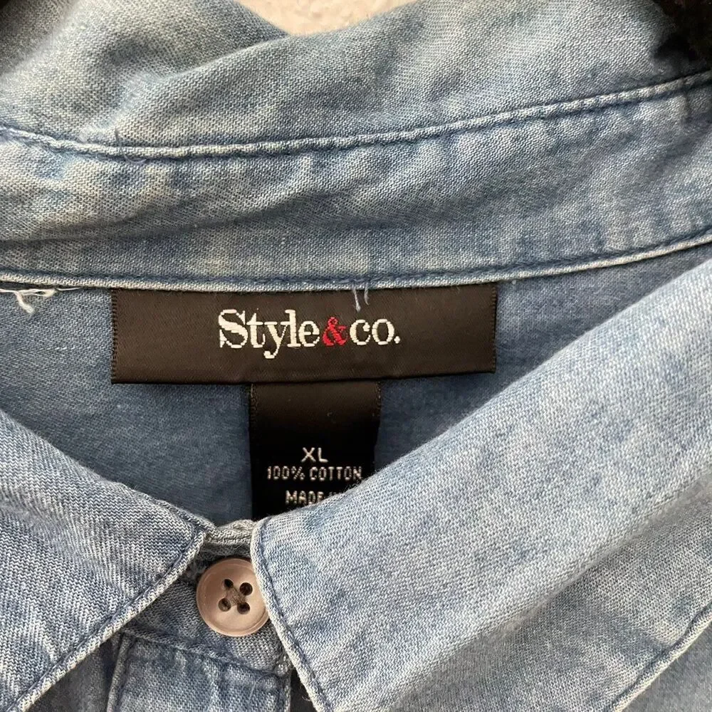 Style & Co Denim Button Down SEQUINS  XL - Picture 3 of 4